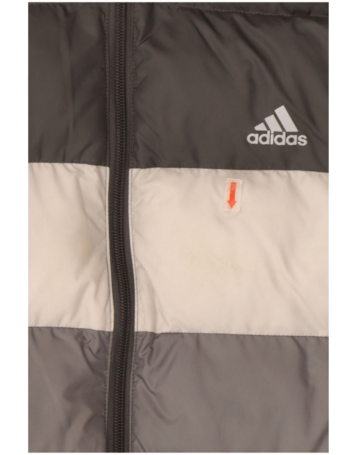 Утепленная куртка Adidas с капюшоном для мальчиков 13–14 лет, серая, полиэстер с цветными блоками