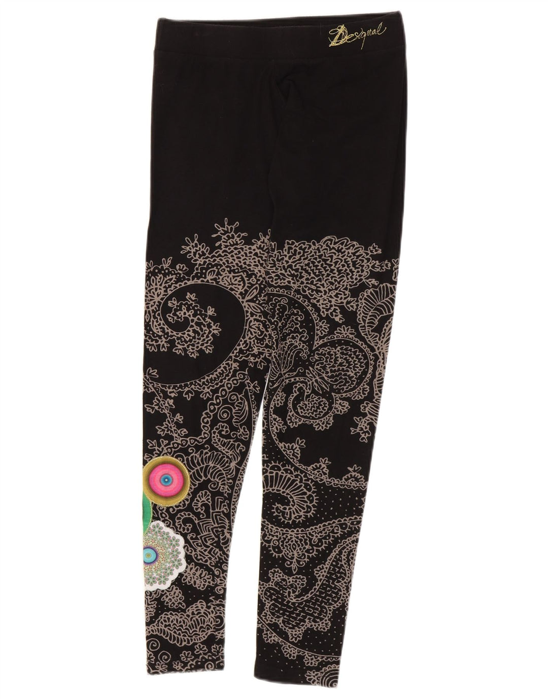Женские леггинсы с рисунком Desigual UK 12, средние, черные, с узором пейсли