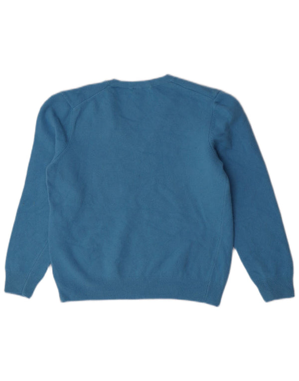 Benetton Girls Crop V-Neck Jumper Sweater 12-13 Years XL Blue Wool