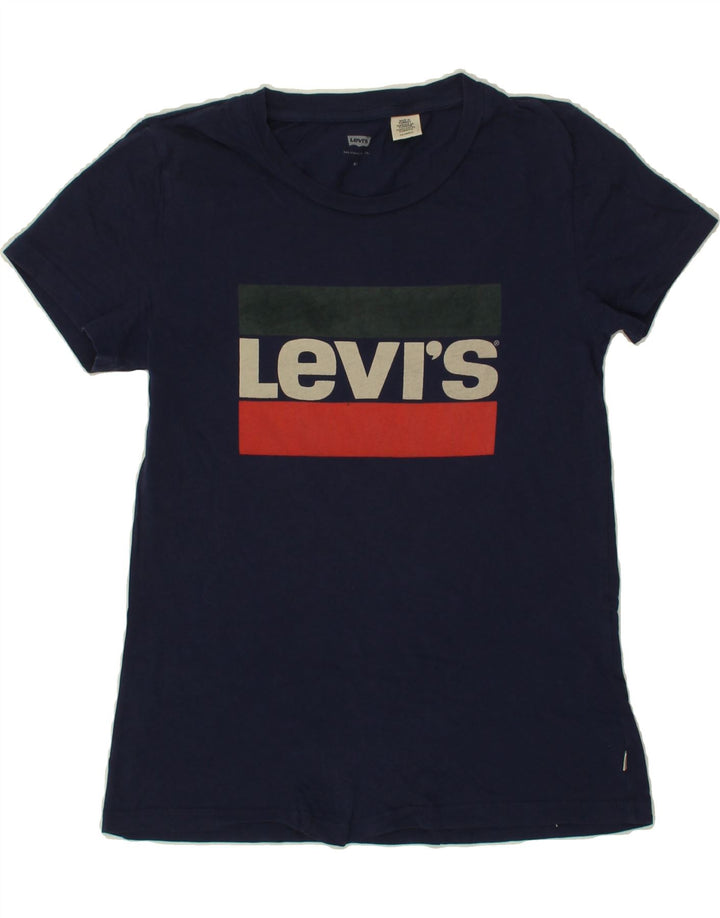 LEVI'S Womens Graphic T-Shirt Top XS Navy Blue Vintage Levi's and Second-Hand Levi's from Messina Hembry 