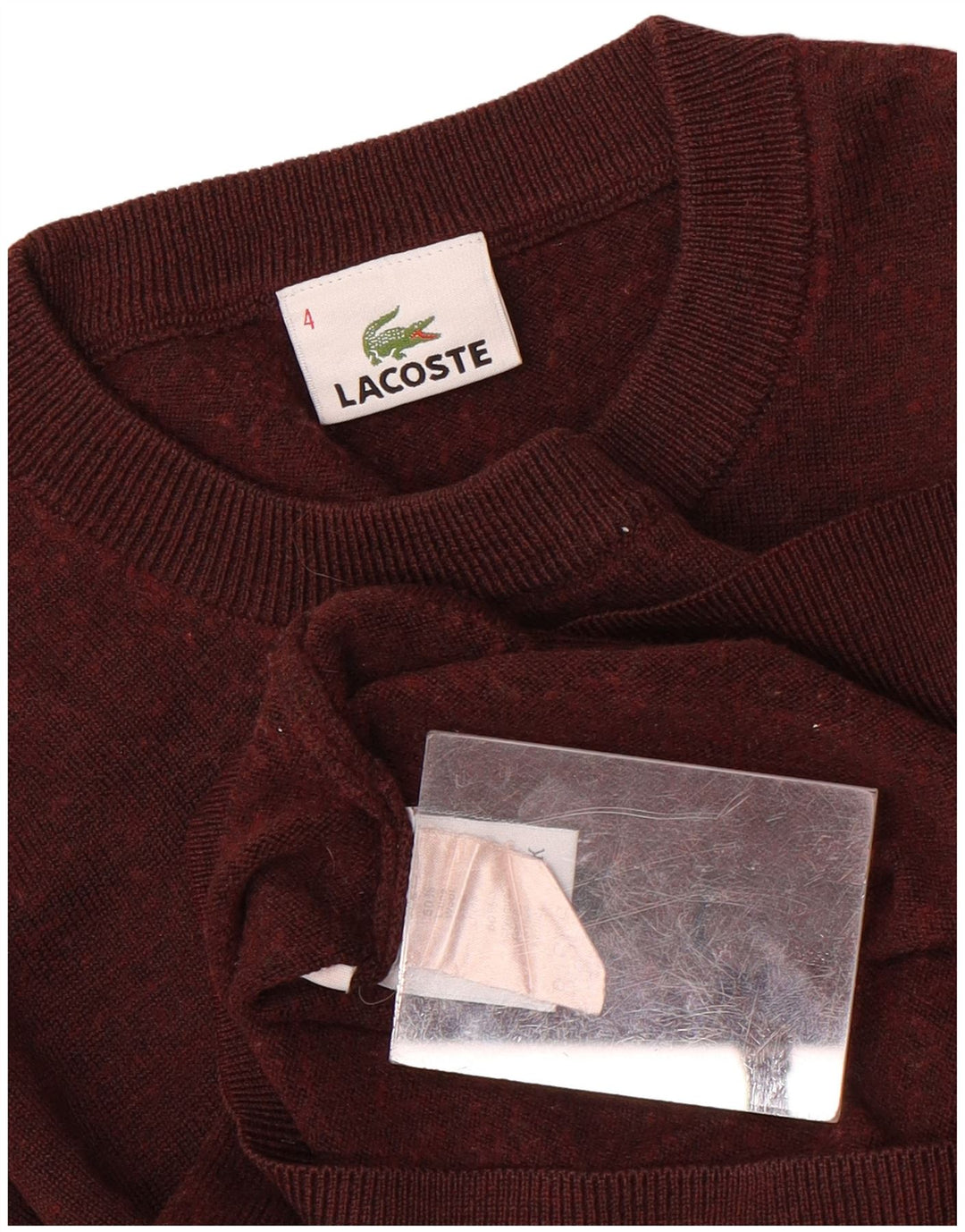 Мужской свитер LACOSTE с круглым вырезом, размер 4, средний темно-бордовый, с крапинками, шерсть