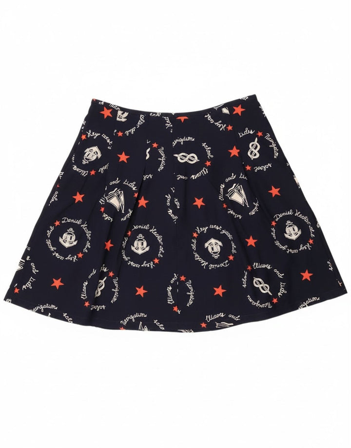 Винтажная женская юбка-трапеция с графическим рисунком W30, средний темно-синий с геометрическим рисунком