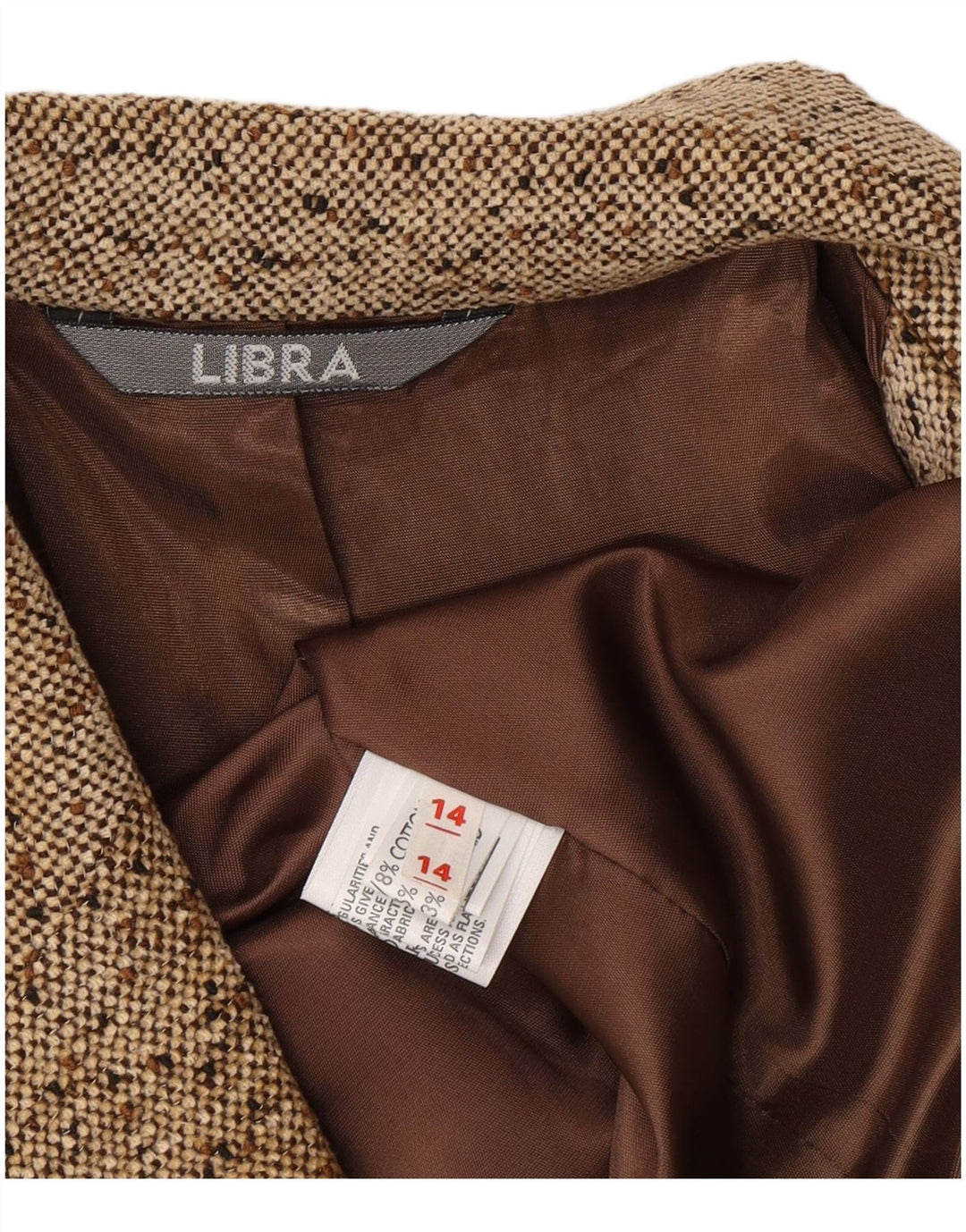 LIBRA Womens 3 Button Blazer Jacket UK 14 Medium Beige Flecked Classic