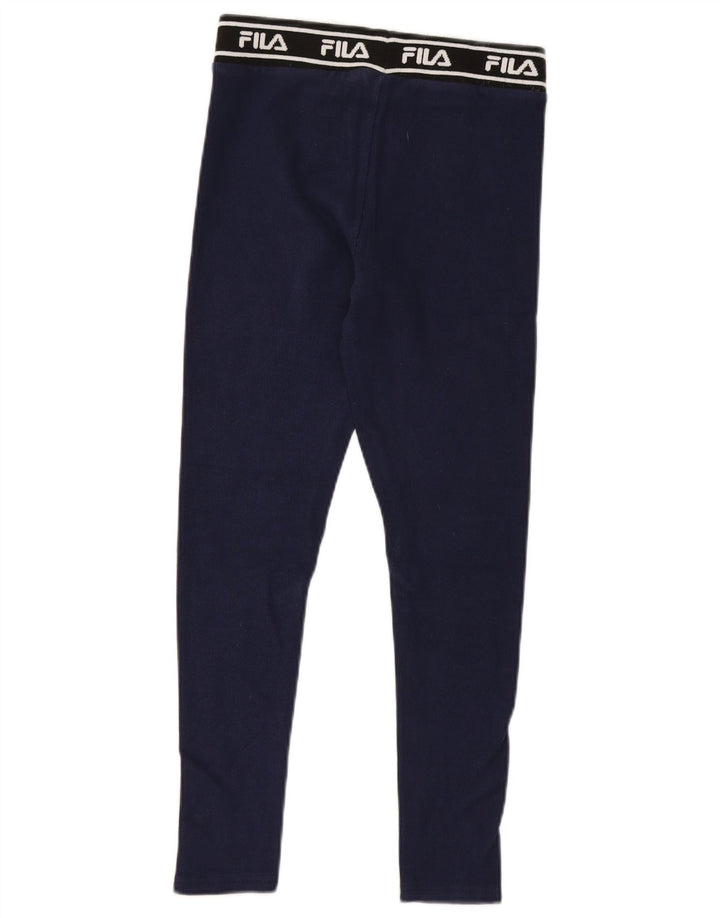 FILA Womens Graphic Leggings UK 8 Small  Navy Blue Cotton