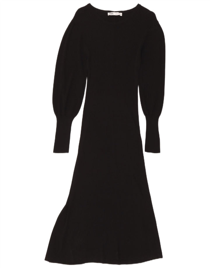 Женское платье макси с длинным рукавом ZARA UK 12, средний черный, вискоза