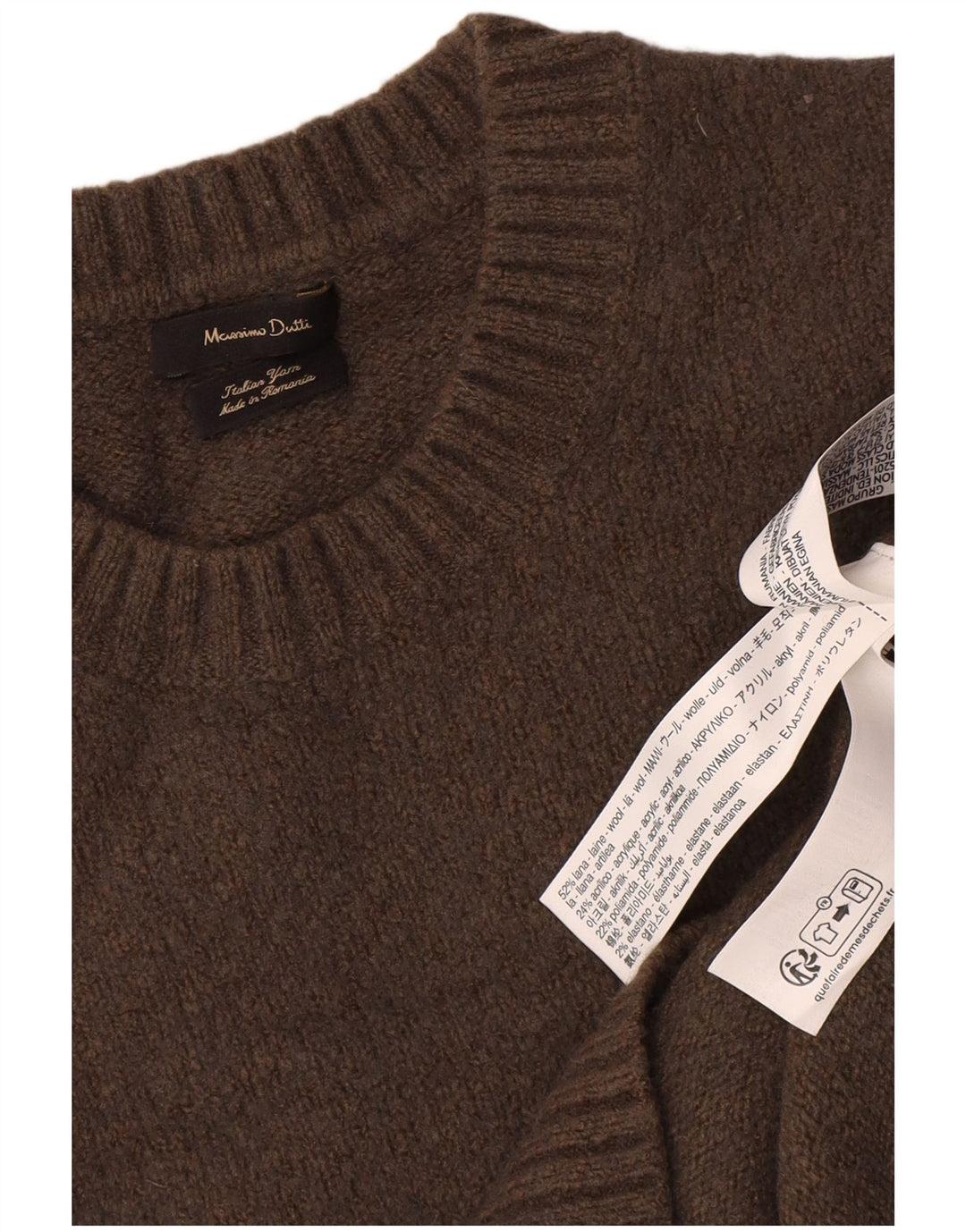 Женский джемпер с круглым вырезом Massimo Dutti, Великобритания 16, большой, коричневый, шерсть