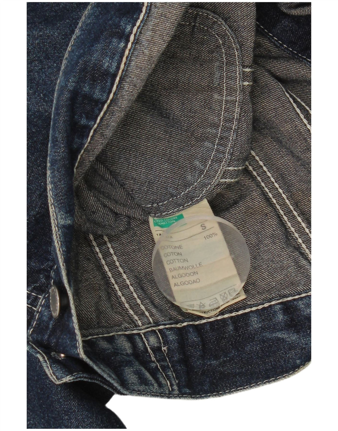 Женская укороченная джинсовая куртка Benetton UK 10, маленькая, синяя, хлопок