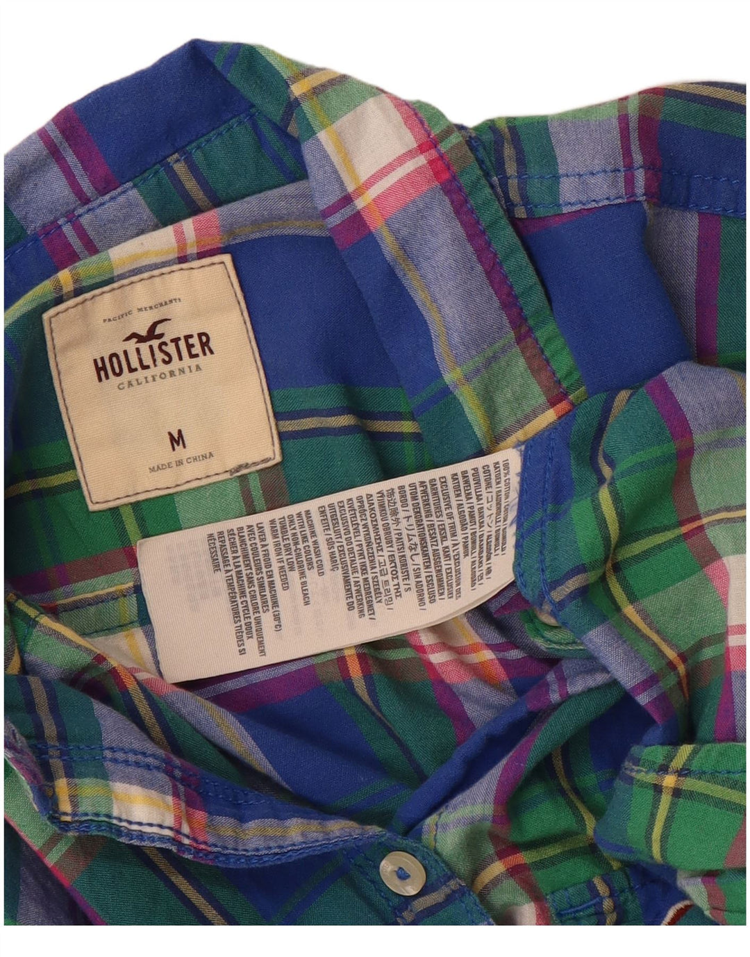 Женская рубашка Hollister UK 12, хлопковая клетка в разноцветную клетку среднего размера