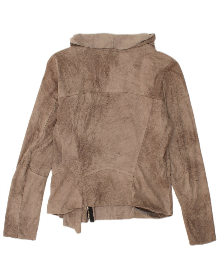 Женская укороченная куртка-бомбер ZARA UK 14, большой размер, коричневый, полиэстер тай-дай