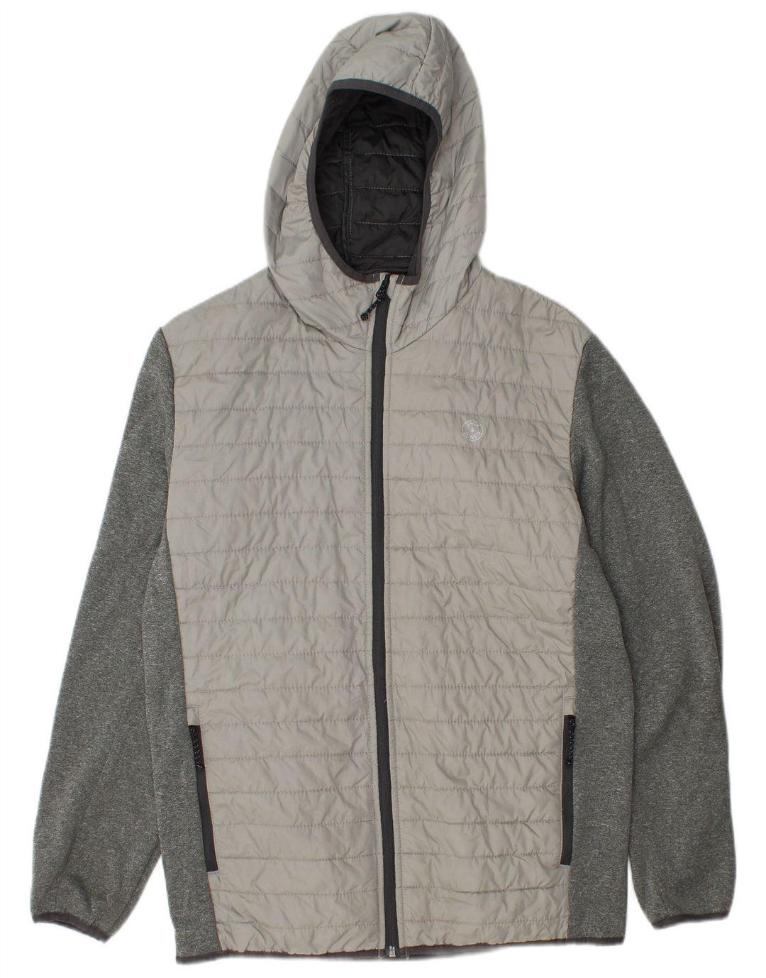 Мужская стеганая куртка с капюшоном Jack & Jones UK 38, средний серый цвет с цветными блоками