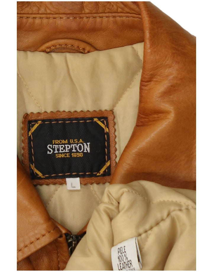 Винтажная мужская кожаная куртка UK 40, большая коричневая кожа