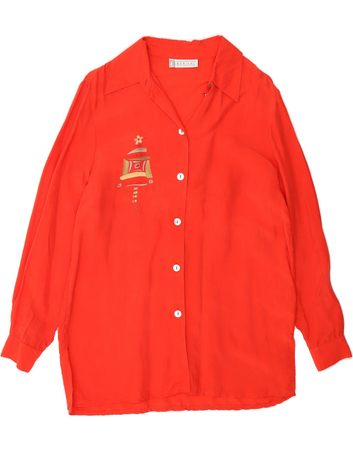 BARISAL Womens Graphic Shirt Blouse UK 12 Medium Red Cupro Vintage Barisal and Second-Hand Barisal from Messina Hembry 