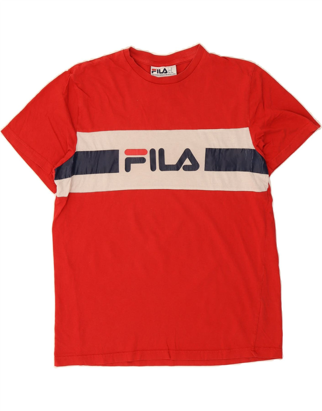 FILA Mens Graphic T-Shirt Top Medium Red Colourblock Cotton Vintage Fila and Second-Hand Fila from Messina Hembry 