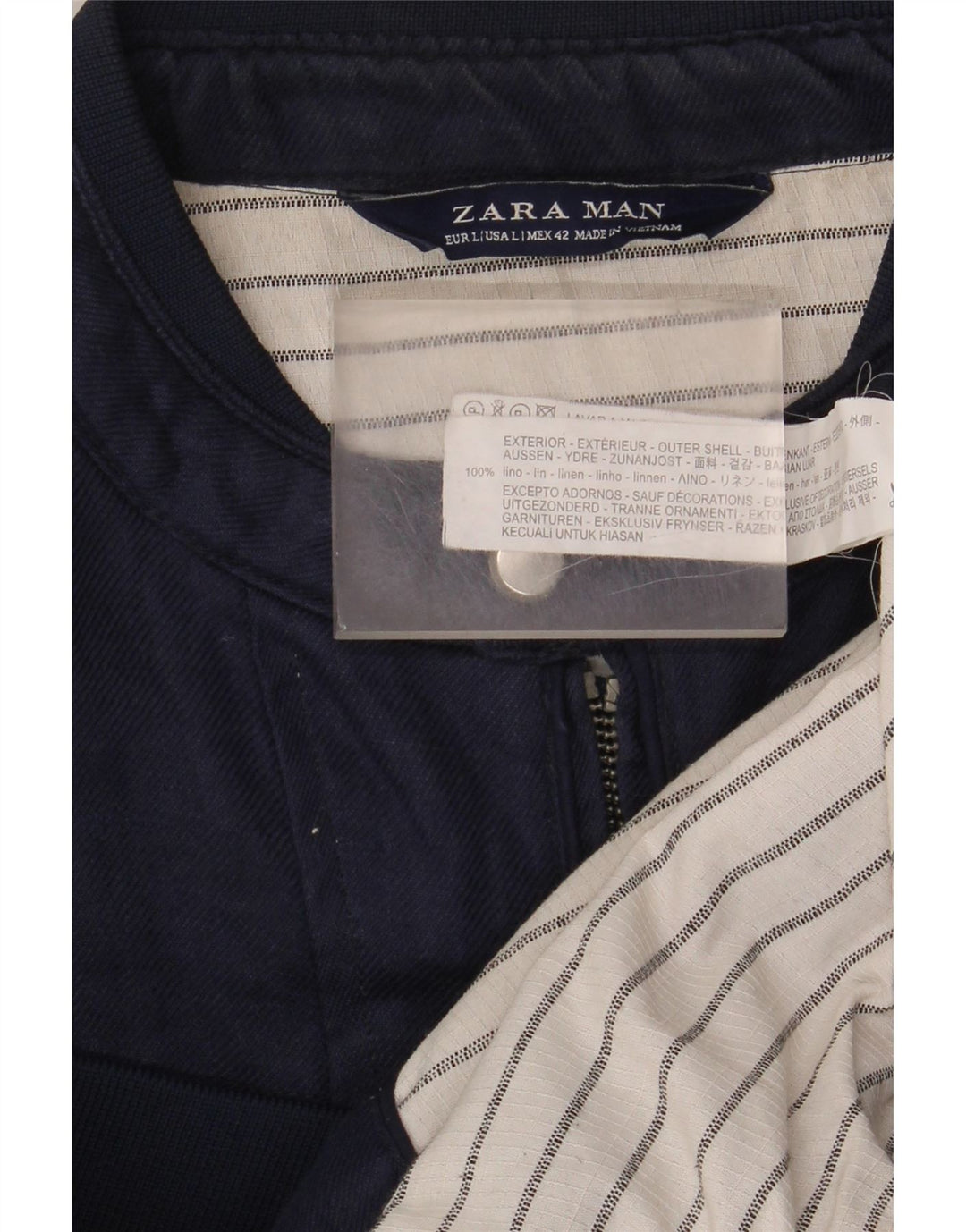 Мужская куртка-бомбер Zara UK 40, большая, темно-синяя, льняная