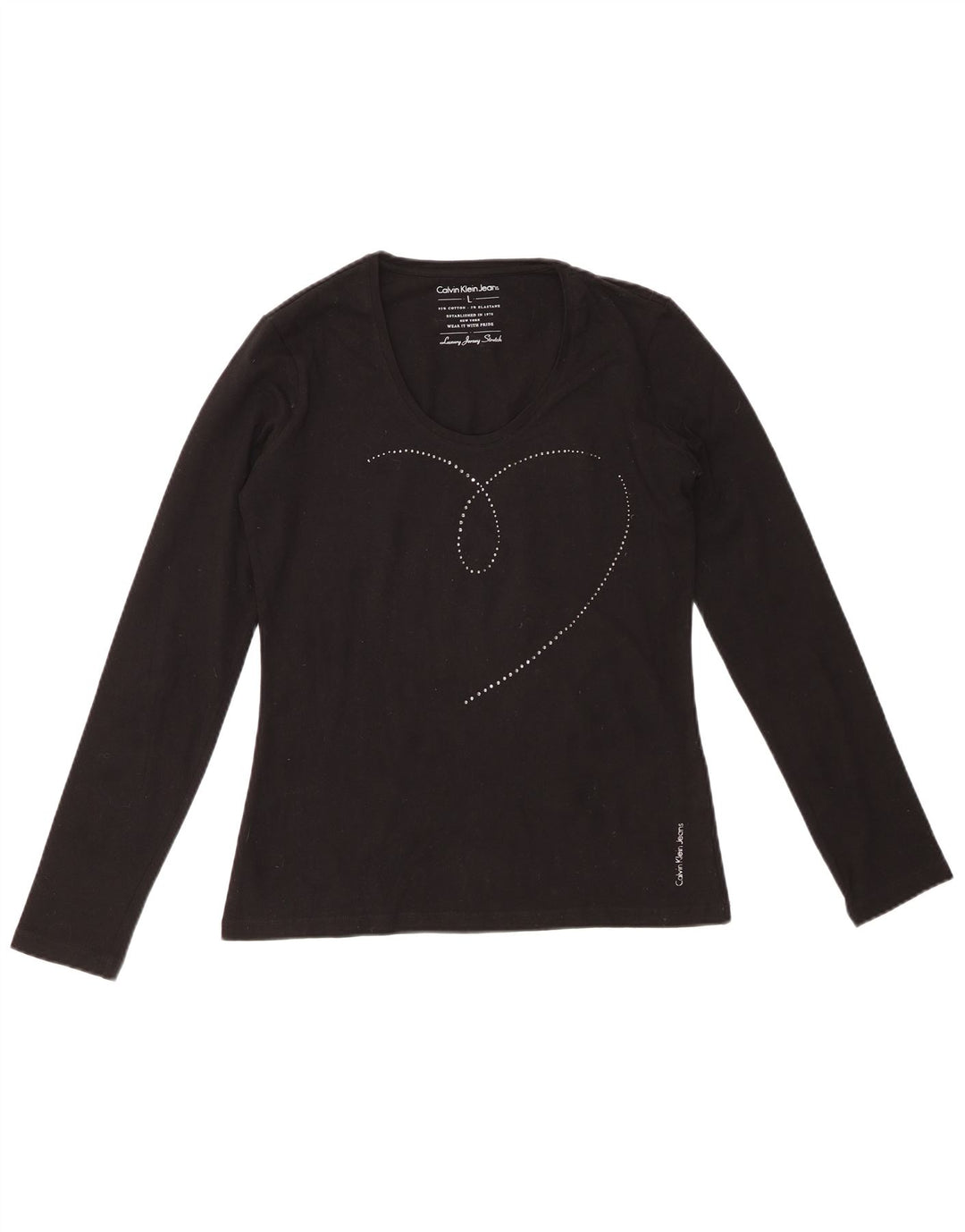 CALVIN KLEIN JEANS Женский топ с рисунком с длинным рукавом UK 14, большой черный хлопок