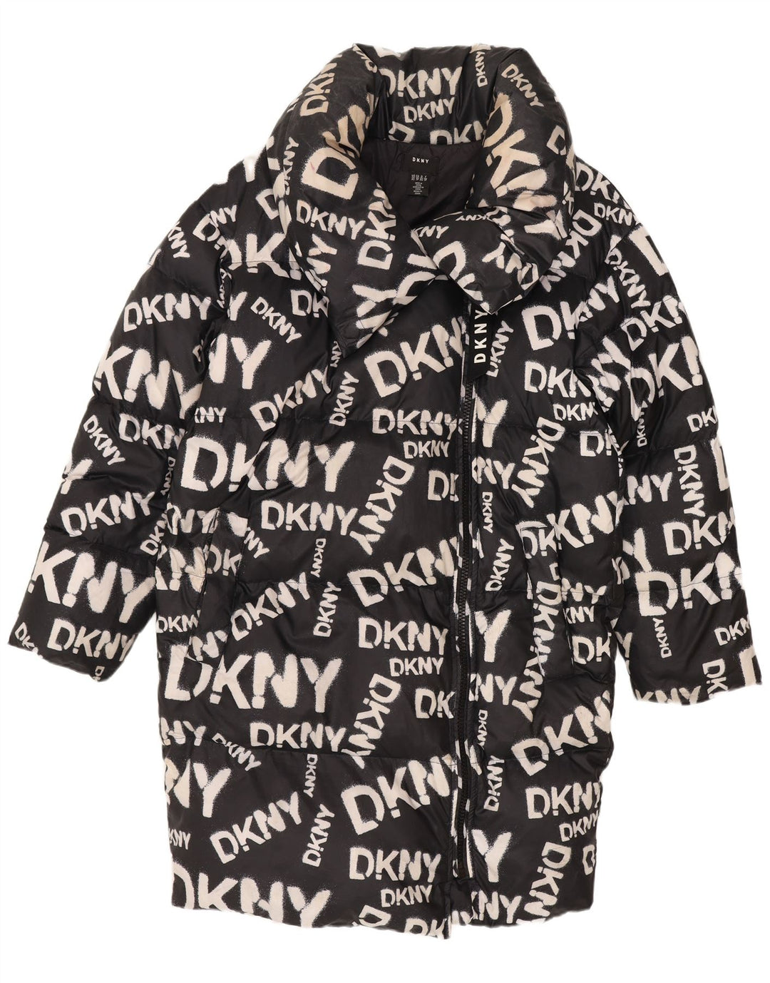 Женское пуховое пальто оверсайз с графическим рисунком Dkny UK 6 XS, черный нейлон