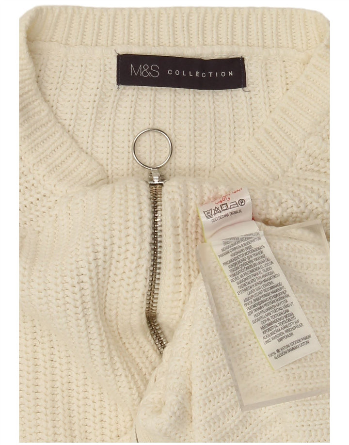 Женский кардиган с молнией во всю длину Marks & Spencer UK 14, средний белый хлопок