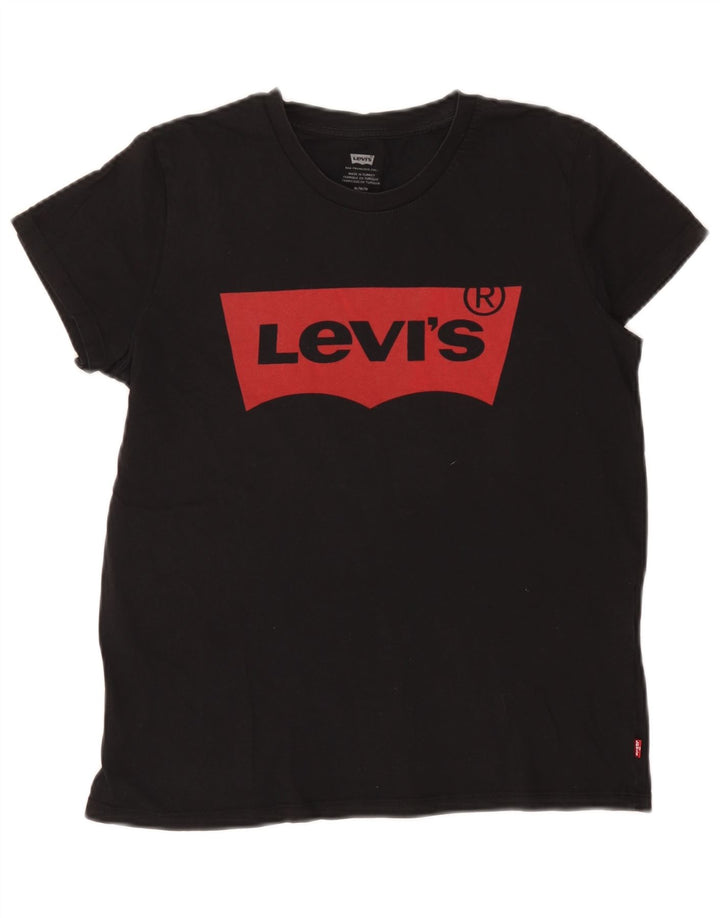 Женская футболка с рисунком Levi's Top UK 14, средний черный хлопок