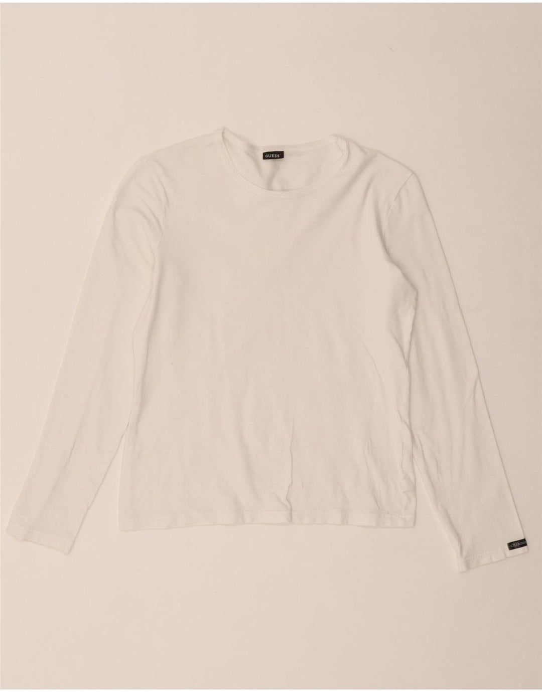 GUESS Womens Top Long Sleeve UK 14 Large White Cotton