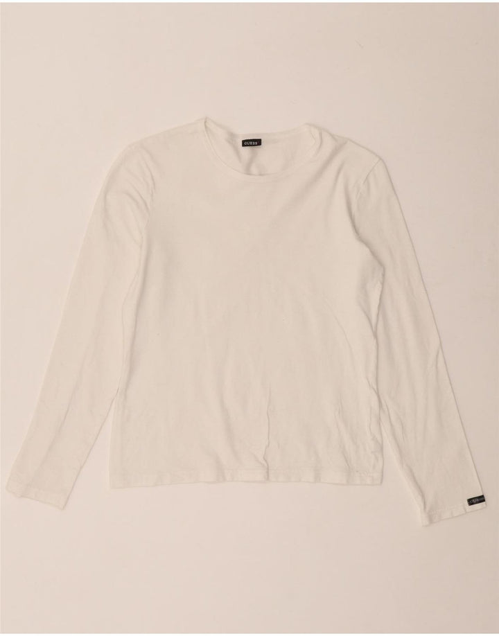 GUESS Womens Top Long Sleeve UK 14 Large White Cotton