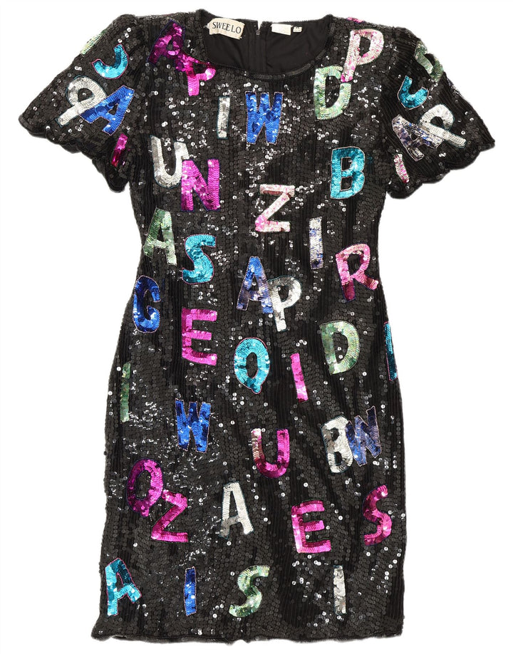 SWEELO Женское платье-футляр с графическим рисунком UK 18 XL, черное шелковое