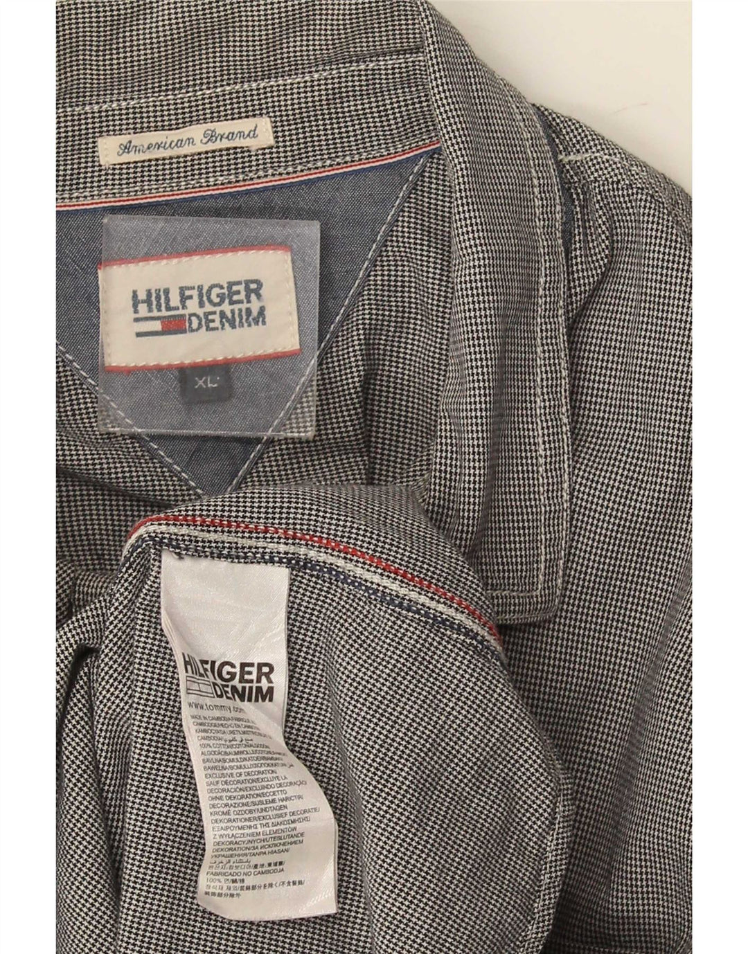 Мужская рубашка Tommy Hilfiger XL, темно-синяя, хлопок с узором «гусиные лапки»