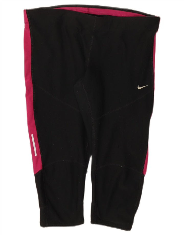 Женские леггинсы-капри Nike Dri Fit UK 14, большие черные полиэстер с цветными блоками