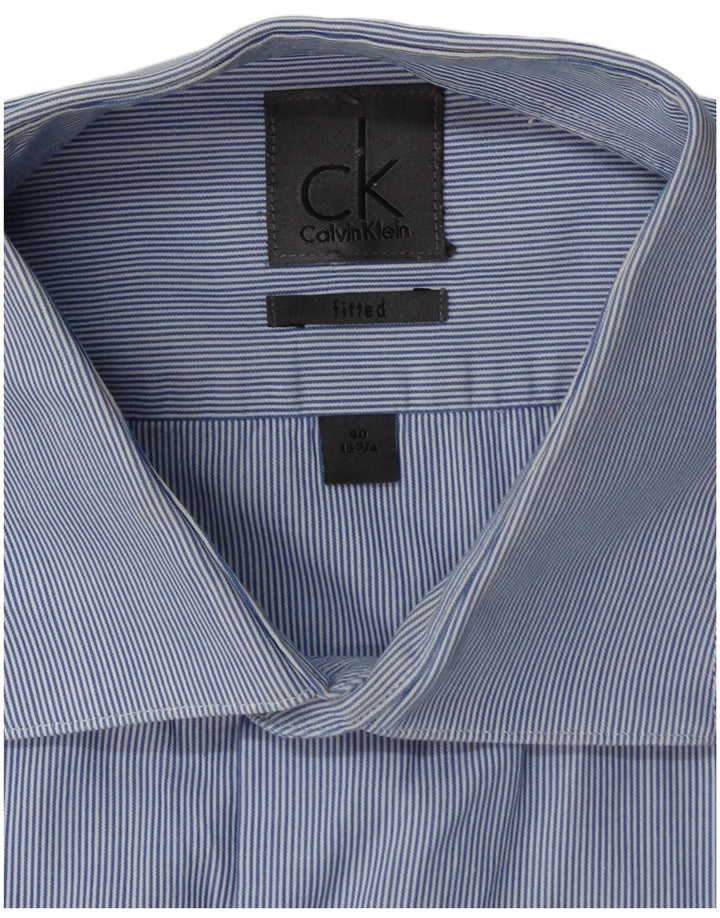 Мужская приталенная рубашка Calvin Klein, размер 40 15 3/4, средний синий в тонкую полоску
