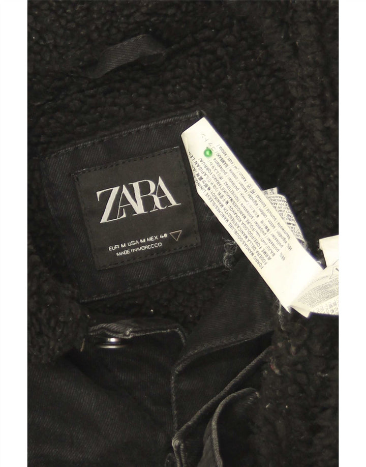 Мужская джинсовая куртка Zara Sherpa UK 38, средний черный полиэстер