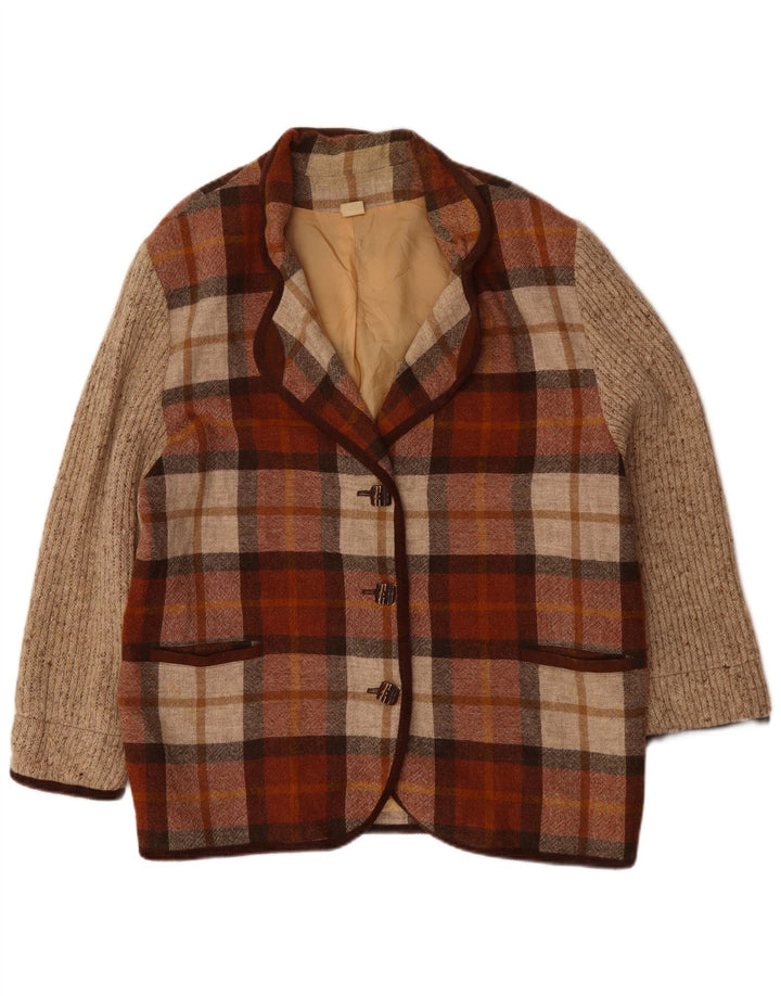 Винтажный женский пиджак с 3 пуговицами, Великобритания, 20, 2XL, бордовый полиакрил в клетку