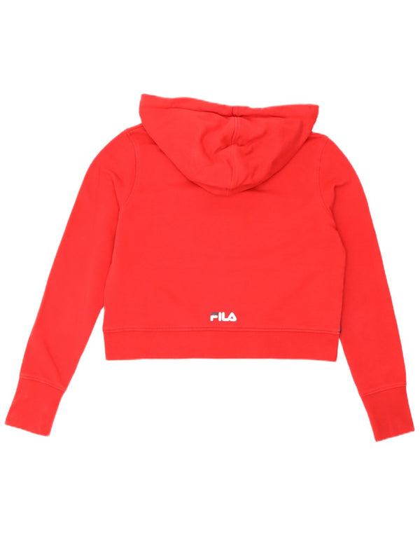 Fila Женский укороченный джемпер свободного кроя с капюшоном и графическим принтом UK 6 XS Красный с цветными блоками