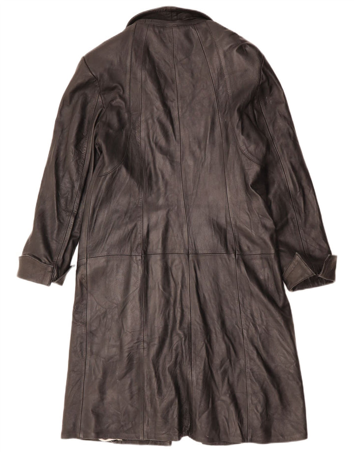 Винтажное женское кожаное пальто UK 12, среднее черное кожаное