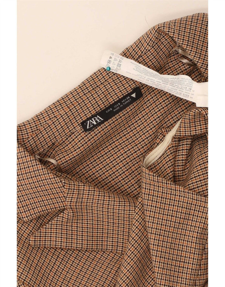 Женский укороченный пиджак Zara UK 10, маленький коричневый полиэстер в клетку