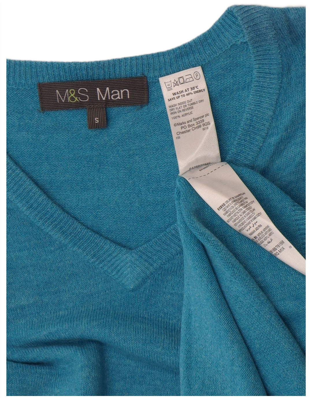 Мужской джемпер с v-образным вырезом Marks & Spencer маленький бирюзовый в крапинку