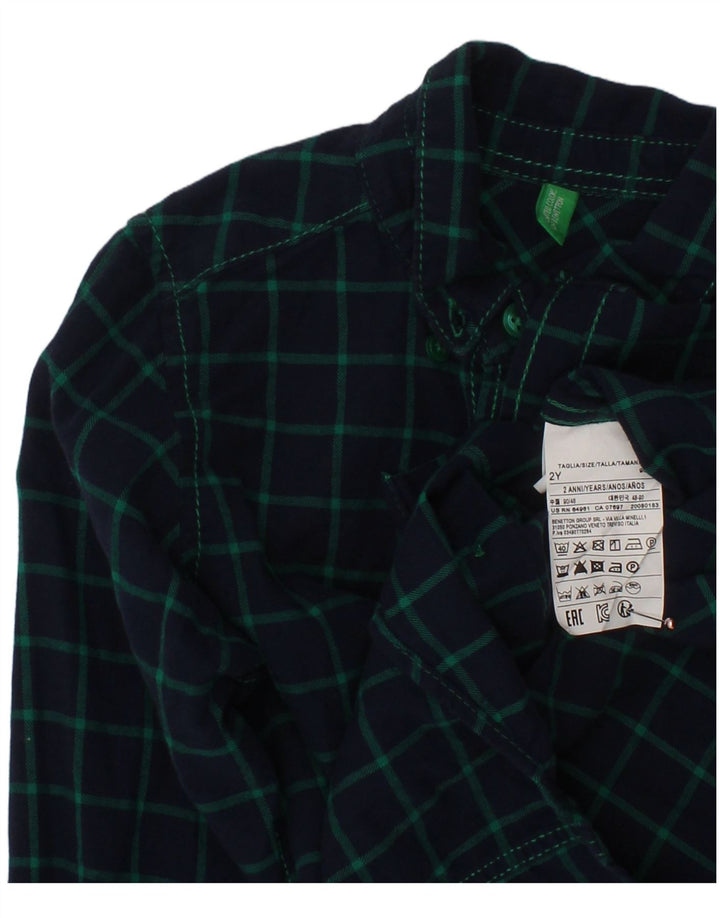 Фланелевая рубашка BENETTON для маленьких мальчиков 18–24 месяцев, темно-синяя клетка, хлопок