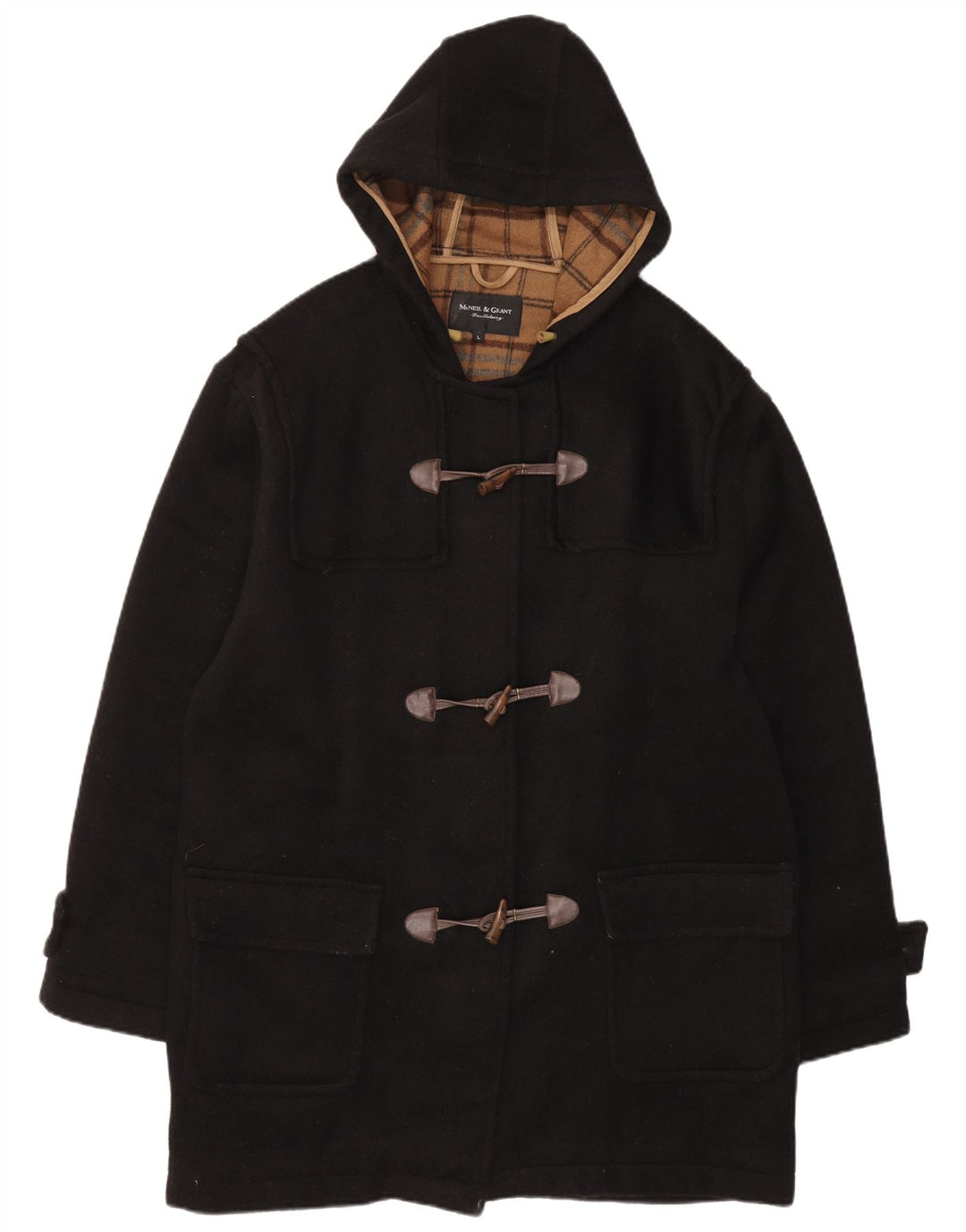 Женский дафлкот оверсайз с капюшоном McNeil & Grant UK 16, большой черный цвет шерсти