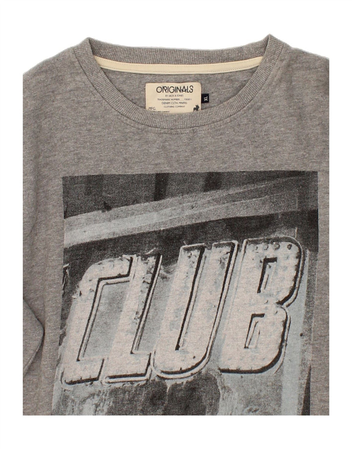 JACK & JONES Mens Graphic Sweatshirt Jumper XL Grey Cotton Vintage Jack & Jones and Second-Hand Jack & Jones from Messina Hembry 