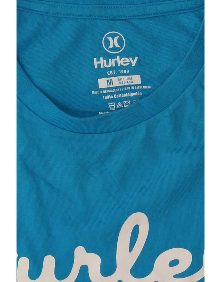 Мужская футболка с рисунком Hurley, хлопковый топ среднего синего цвета