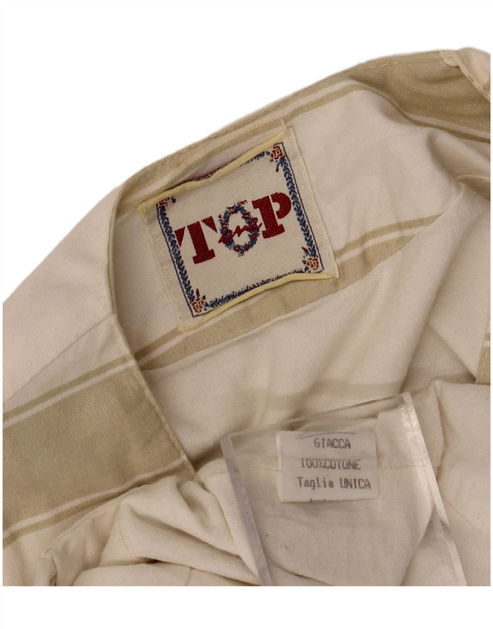 VINTAGE Womens 2 Button Blazer Jacket UK 10 Small Off White Striped Cotton