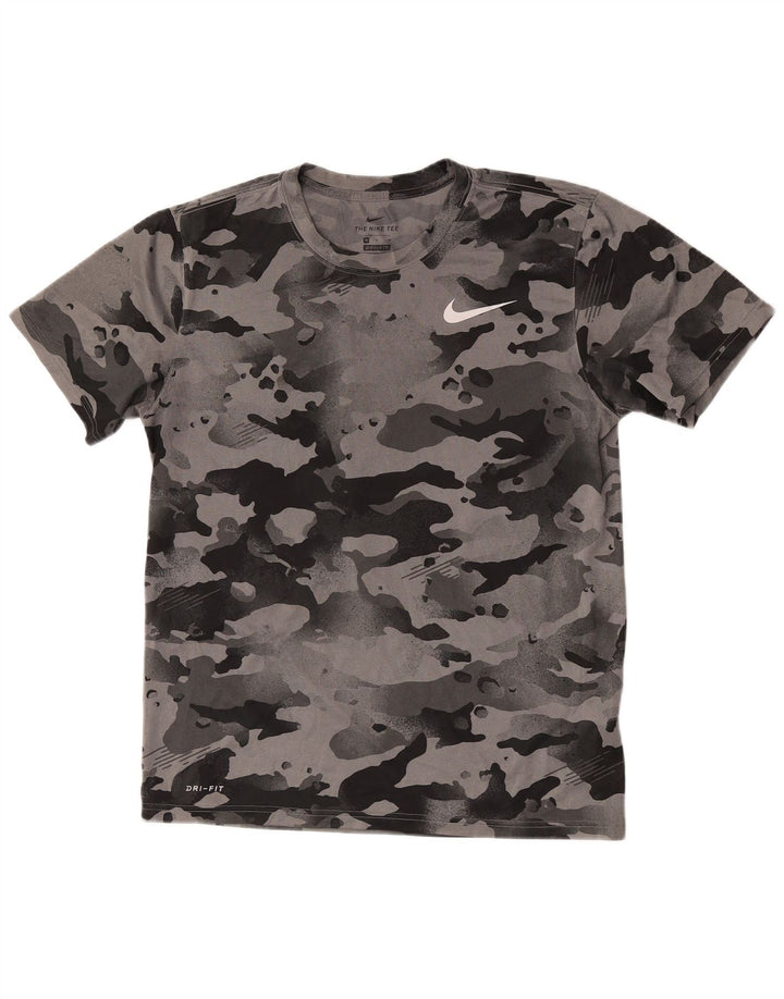 Мужская футболка Nike Dri Fit из полиэстера среднего серого цвета с камуфляжным принтом