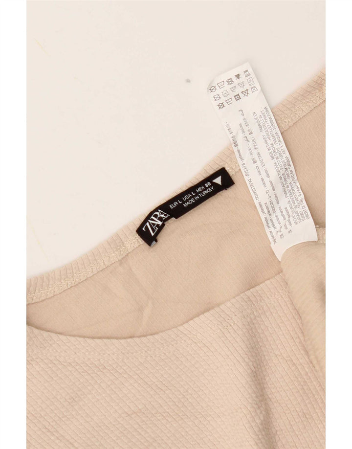 Женский укороченный топ Zara с длинным рукавом UK 14, большой бежевый полиэстер