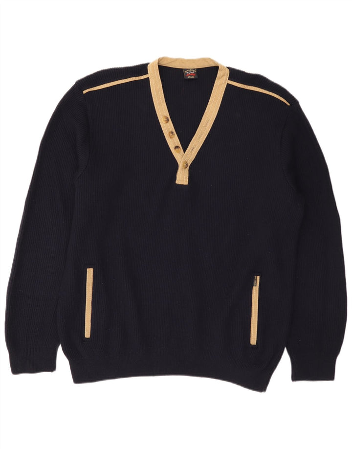 Мужской джемпер PAUL & SHARK с v-образным вырезом, большой темно-синий, шерстяной с цветными блоками