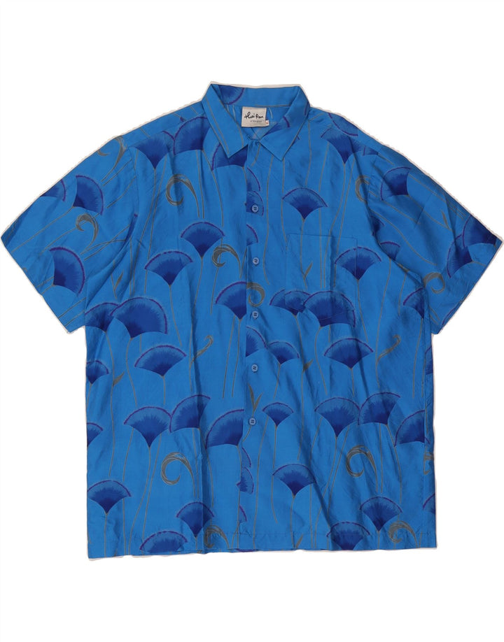 VINTAGE Mens Abstract Pattern Short Sleeve Shirt Medium Blue Hawaiian Vintage Vintage and Second-Hand Vintage from Messina Hembry 