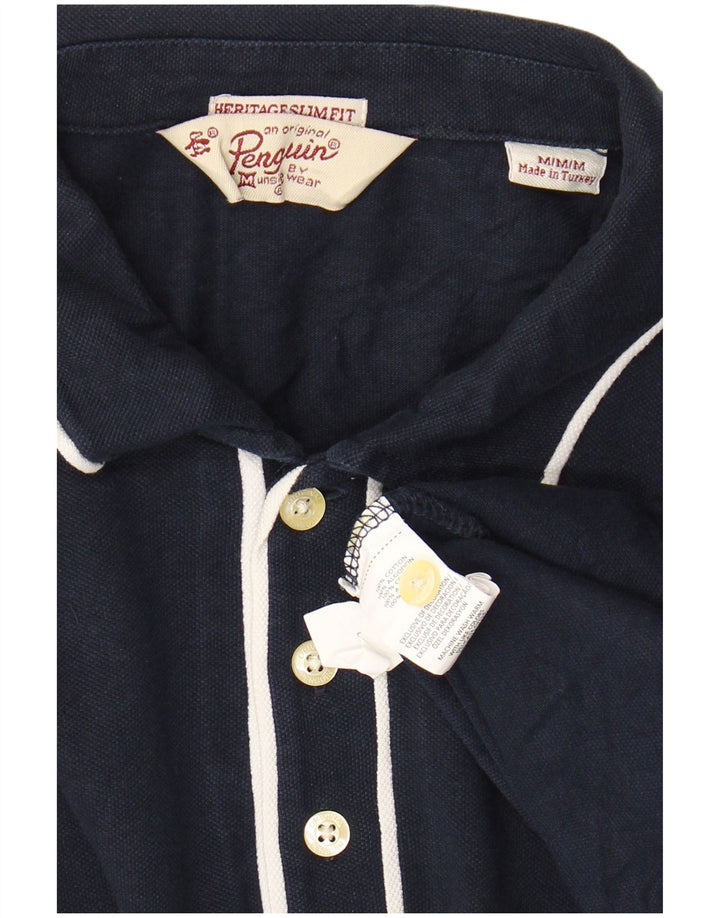 Мужская рубашка поло приталенного кроя с длинным рукавом PENGUIN, темно-синяя, среднего размера
