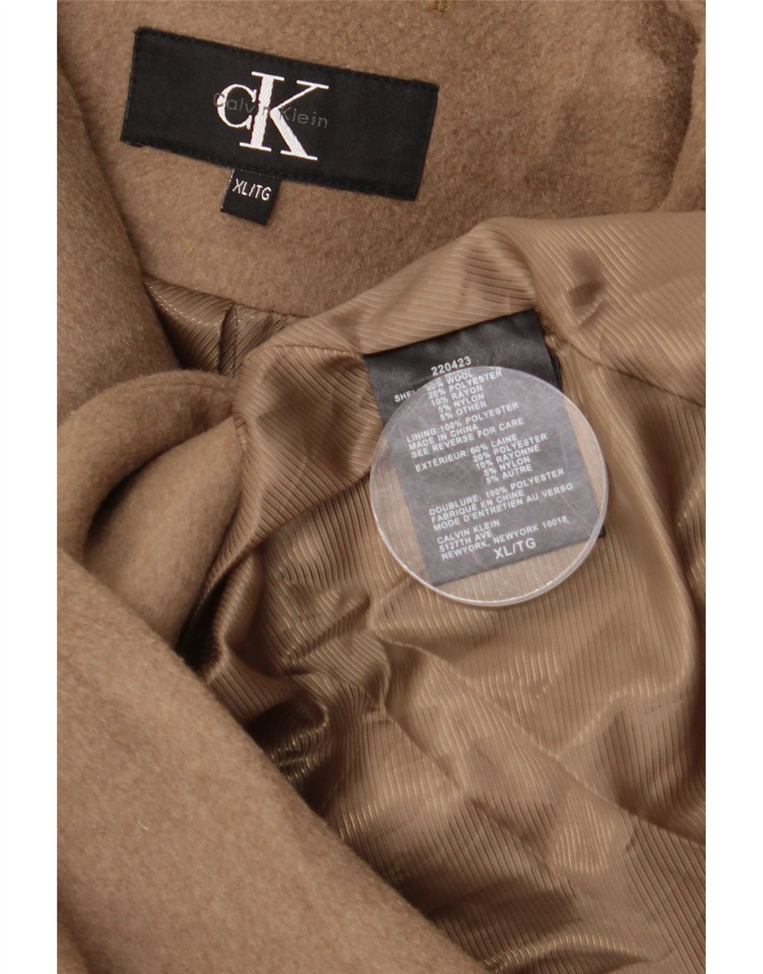 Женское пальто оверсайз Calvin Klein UK 18 XL, бежевое шерстяное