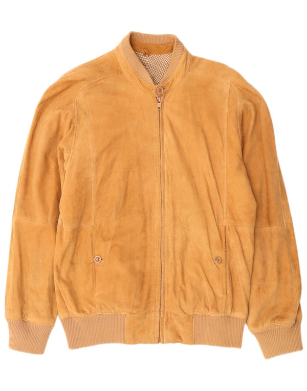 Винтажная мужская замшевая куртка-бомбер UK 38, средний коричневый цвет