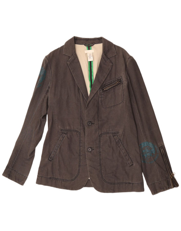 Diesel Mens Graphic 2 Button Blazer Jacket UK 42 XL Grey Cotton