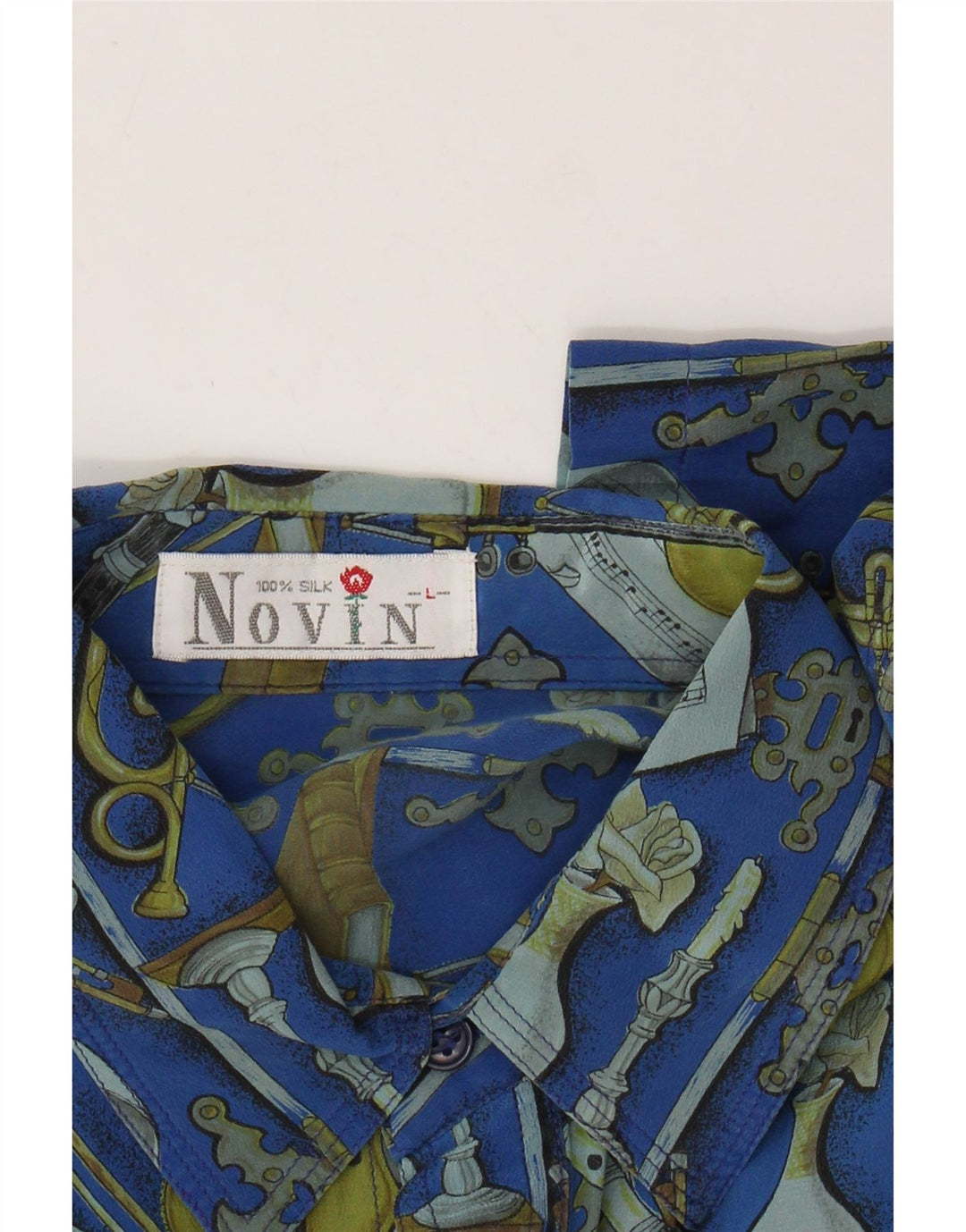 VINTAGE Мужская рубашка с коротким рукавом с абстрактным узором, большая синяя шелковая рубашка