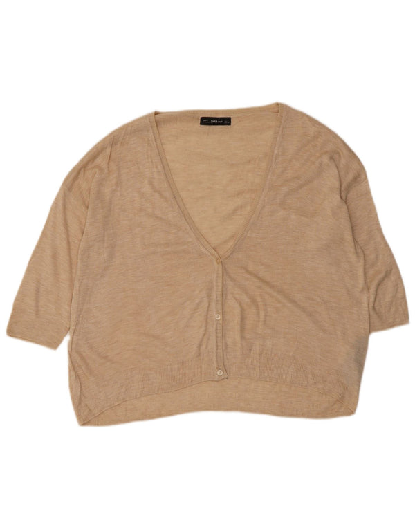 Женский кардиган с рукавом 3/4 Zara UK 16, большой бежевый акрил