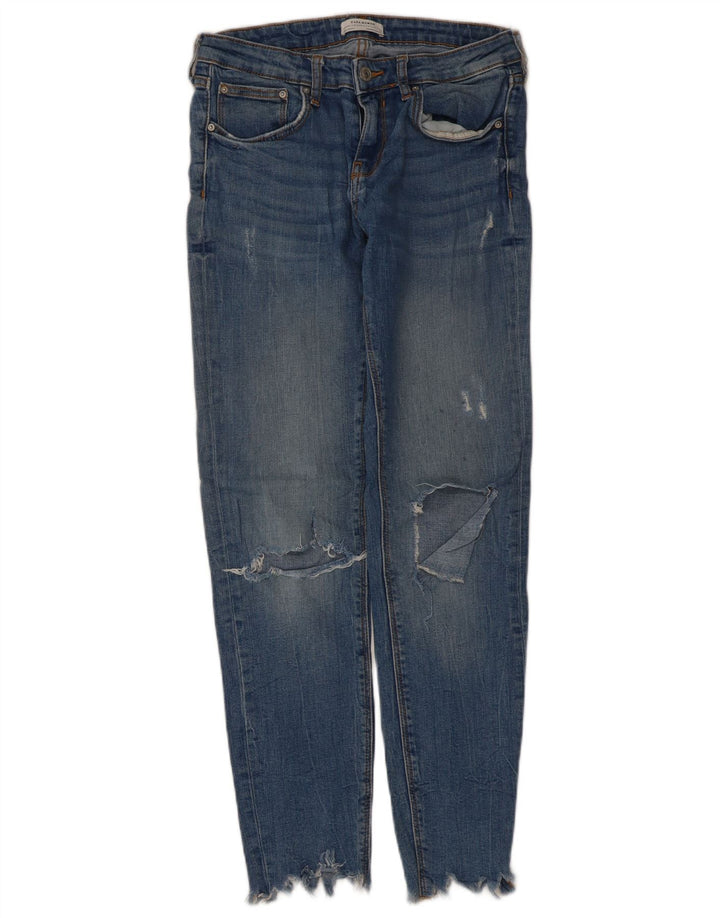 Женские потертые узкие джинсы Zara EU 38, маленькие W28 L28, синие